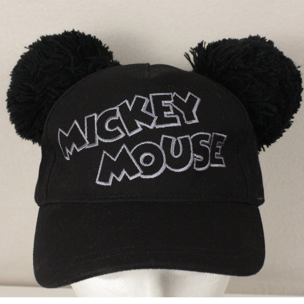 Tokyo Disney Resort Mickey Mouse Pom Pom Ears Snapback Hat Black‎ Adult